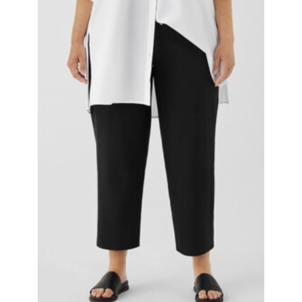 Eileen Fisher Straight Crop Pants Size 2X Black Stretch Crepe Minimalist Pull On
